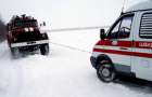 Ambulance car stuck in snow in the Donetsk region