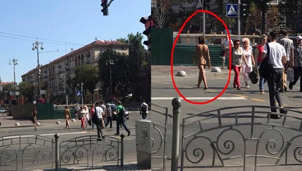 По центру Киева прошла голая женщина 